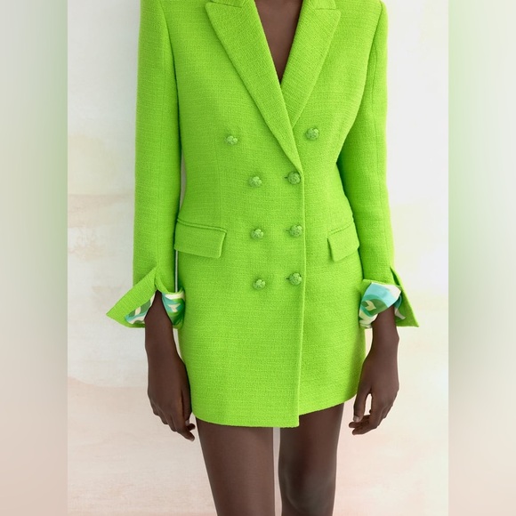 Neon Green Tailored Textured Blazer Dress - Small - Picture 7 of 13